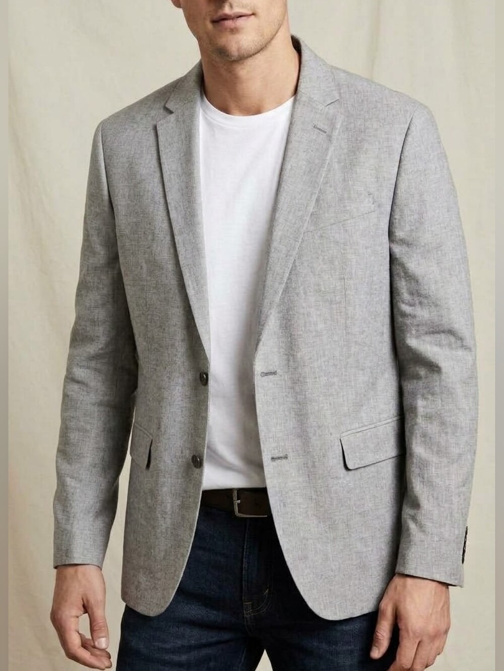 Banana Republic Light Gray Men's Linen-Blend Blazer